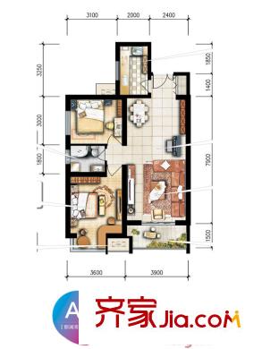 東城新一家二期6號樓A戶型 2室2廳1衛(wèi)1廚