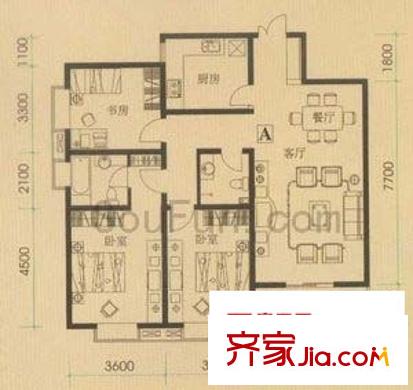 唐南香榭戶型圖3室2廳2衛(wèi)1廚
