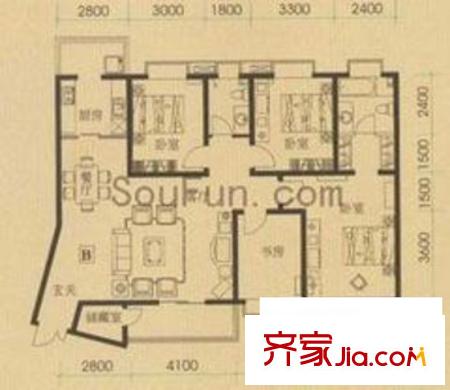唐南香榭戶型圖4室2廳2衛(wèi)1廚