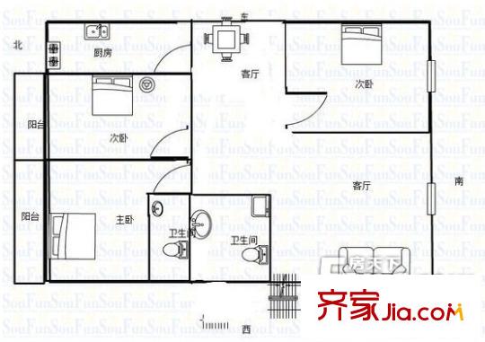 糖酒公司家屬院戶型圖06 3室2廳2衛(wèi)1廚