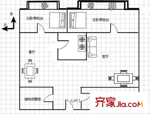立豐國(guó)際公寓 3室 戶型圖