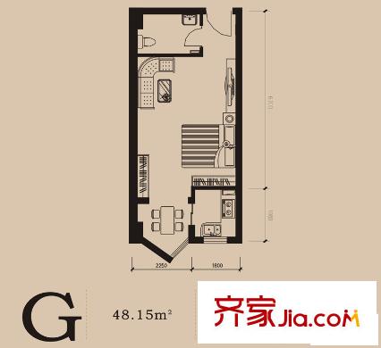 捷瑞公園首府戶型圖G戶型48.151011 1室2廳1衛(wèi)1廚