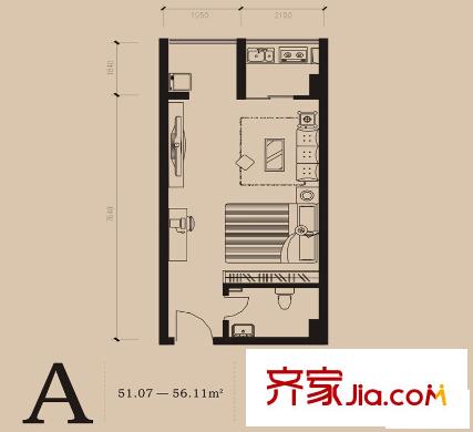捷瑞公園首府戶型圖A戶型 1室1衛(wèi)1廚
