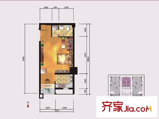 榮華北經(jīng)城8號樓02戶型 1室1廳1衛(wèi)1廚