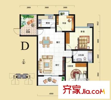 交大曲江新村  3室 戶型圖