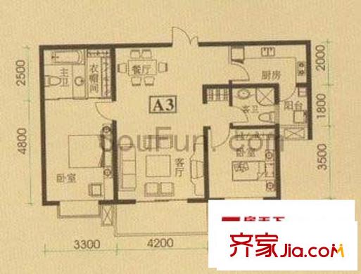 唐南香榭戶型圖2室2廳2衛(wèi)1廚