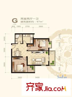 朱雀坊G戶型 2室2廳1衛(wèi)1廚