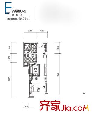 東城新一家精裝公寓E戶型 1室1廳1衛(wèi)1廚