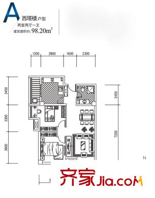 東城新一家精裝公寓A戶型 2室2廳1衛(wèi)1廚