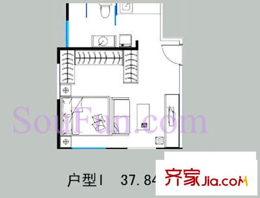 摩登部落戶型圖I戶型 1室1廳1衛(wèi)1廚