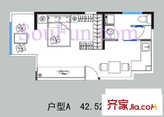 摩登部落戶型圖A戶型 1室1廳1衛(wèi)1廚
