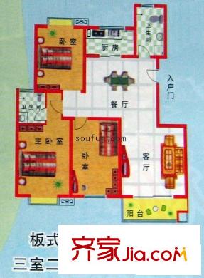 湖畔嘉園戶型圖3室2廳2衛(wèi)1廚