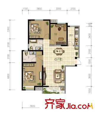 大平方米曲江真境戶(hù)型圖C1戶(hù)型 3室2廳2衛(wèi)1廚
