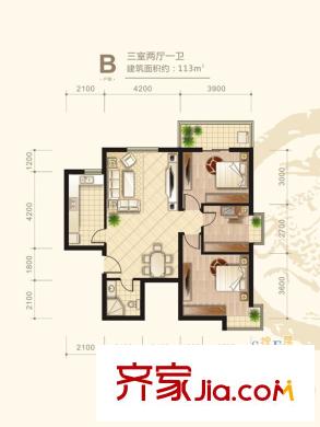 朱雀坊B戶型 3室2廳1衛(wèi)1廚