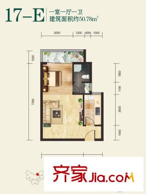 頤和盛世17號樓E戶型 1室1廳1衛(wèi)1廚