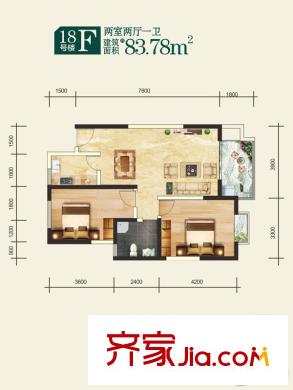 頤和盛世18號樓F戶型 2室2廳1衛(wèi)1廚
