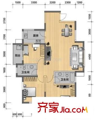 銀池花香麗舍  戶型圖 3室2廳2衛(wèi)