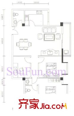 金地園戶型圖G戶型 3室2廳2衛(wèi)1廚