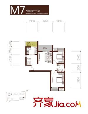 長安壹品戶型圖M7戶型 2室2廳1衛(wèi)1廚