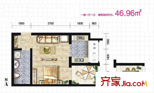 領(lǐng)地國際戶型圖東1-1-1-2 1室