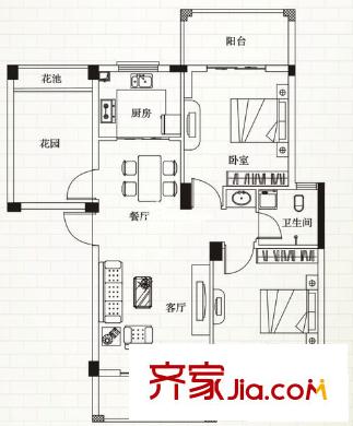 銀池花香麗舍 戶型圖 2室2廳1衛(wèi) 
