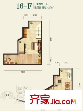 頤和盛世16號樓F戶型 1室2廳1衛(wèi)1廚