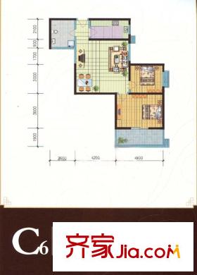 寶楓佳苑戶型圖C6  2室2廳1衛(wèi)
