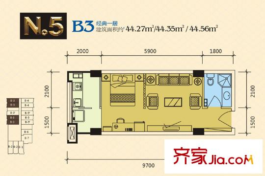 新旅城5號樓B3戶型 1室1廳1衛(wèi)1廚