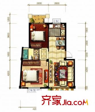 唐園假日新城 戶型圖 2室2廳1衛(wèi) 