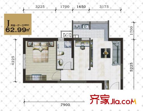 鳳城一號J戶型 2室1廳1衛(wèi)1廚