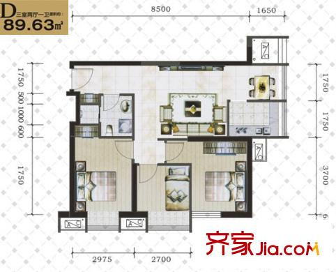 鳳城一號D戶型 3室2廳1衛(wèi)1廚