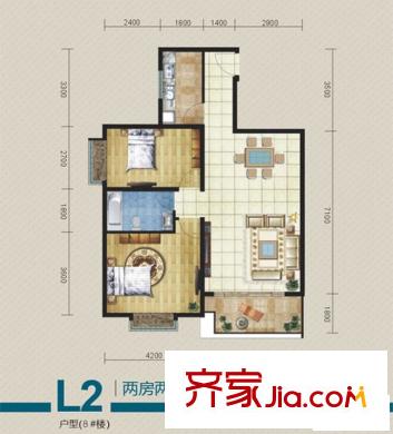 麗水花都戶型圖二期-8# L2戶型 2室2廳1衛(wèi)1廚