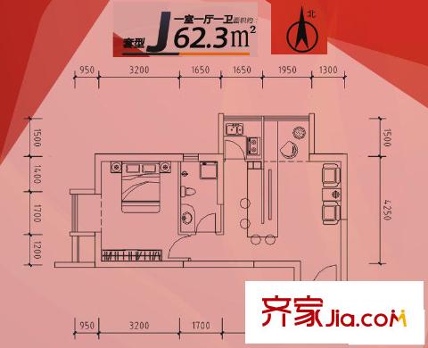 鳳城一號J戶型標(biāo)準(zhǔn)層 1室1廳1衛(wèi)1廚
