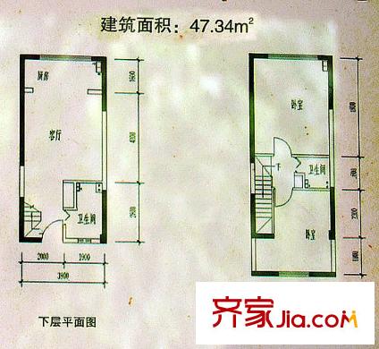 涇渭明珠戶型圖戶型圖-復式 2室1廳2衛(wèi)1廚