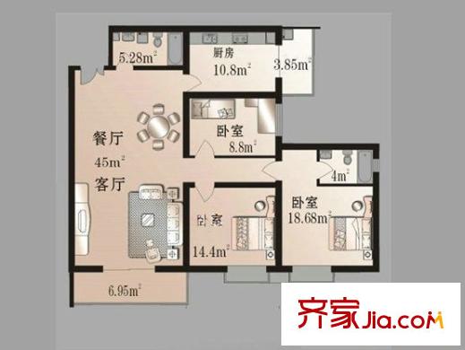 涇渭明珠 3室 戶型圖