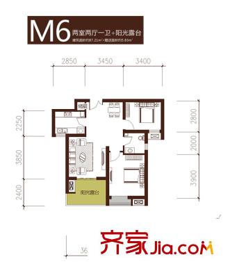 長安壹品戶型圖M6戶型 2室2廳1衛(wèi)1廚