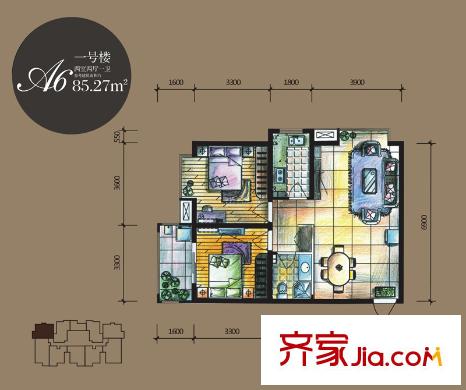 新旅城1號樓A6戶型 2室2廳1衛(wèi)1廚