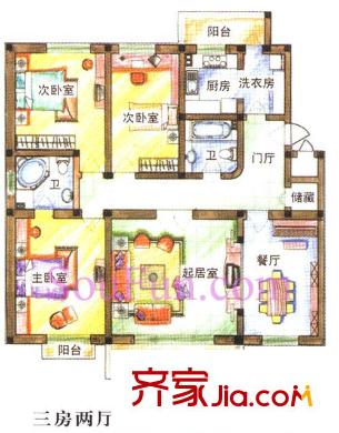 群賢莊戶型圖3室2廳2衛(wèi)1廚