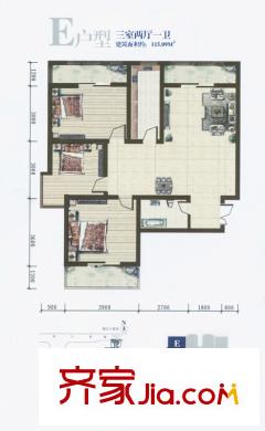 龍渠堡小區(qū) 戶(hù)型圖 3室2廳1衛(wèi)