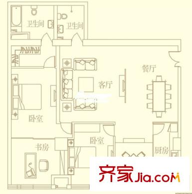 涇渭明珠戶型圖戶型圖-F型結(jié)構(gòu)  3室2廳2衛(wèi)1廚