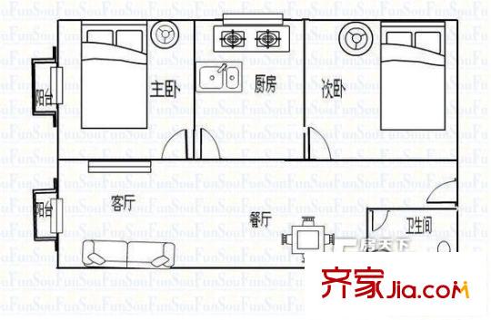 鳳棲福澤苑戶型圖05 2室2廳1衛(wèi)1廚