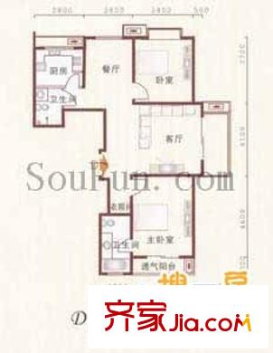 花園印象戶型圖2室2廳2衛(wèi)1廚