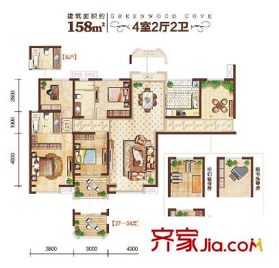 長江豐澤園 戶型圖 4室2廳2衛(wèi)