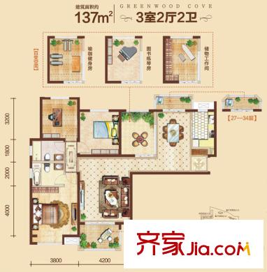 長江豐澤園 戶型圖 3室2廳2衛(wèi)