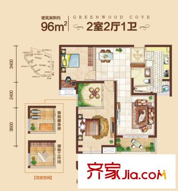 長江豐澤園 戶型圖 2室2廳1衛(wèi)
