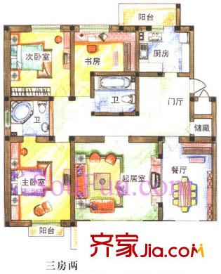 群賢莊戶型圖3室2廳2衛(wèi)1廚