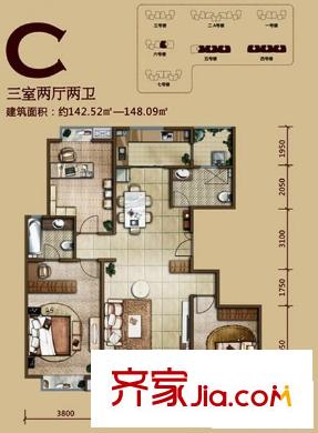 群賢莊 3室 戶型圖