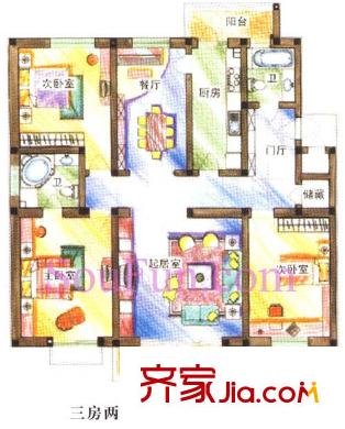 群賢莊戶型圖3室2廳2衛(wèi)1廚