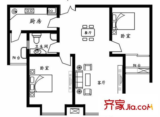 八一小區(qū) 3室 戶型圖
