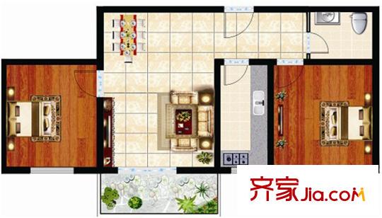 翰林北苑戶型圖朝南戶型 2室2廳1衛(wèi)1廚